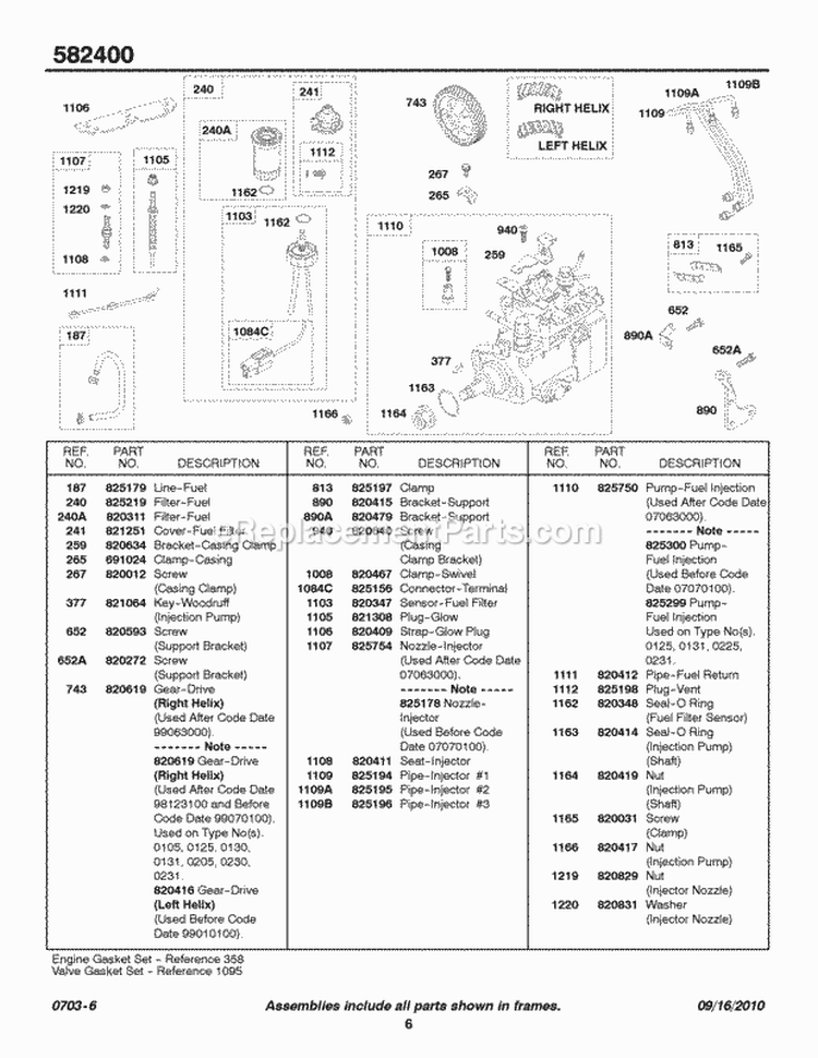 Fuel Injection Fuel Filter Nozzles Diagram and Parts List for 582447-0476-E2  Briggs and Stratton Engine